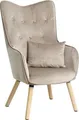Produktbild: Fernsehsessel Relaxsessel Sessel mit Kissen Stoff Polsterstuhl Beige/Grau Samt