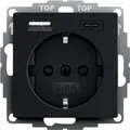 Produktbild: Gira - Steckdose 1-fach schwarz mit 1USB-A 1USB-C up System 55 2459005 mit bs Schutzkontakt