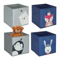 Produktbild: Relaxdays 4er Set, Kinder Aufbewahrungsboxen, süße Tier-Motive, Faltbox für Würfelregale, HBT: 30x30x30 cm, Textil, bunt