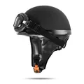 Produktbild: VEB Standard ATO-Moto Retro Motorradhelm Oldtimer Helm Halbschale Schwarz mit Brille Größe S M L XL (L 59cm - 60cm)