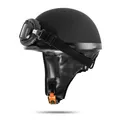 Produktbild: ATO MOTO VEB Standard Halbschalenhelm oldtimerhelm Schwarz mit Brille Größe M