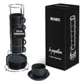 Produktbild: MIAMIO - 6 x 75 ml Espressotassen Set/Espresso Tassen Set mit Untertasse & Ständer - Kaffeetassen Set 6er Kaffeebecher Keramik - Le Papillon Kollektion (Schwarz)