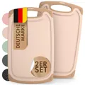 Produktbild: Blumtal Schneidebrett Kunststoff groß 40x24,5 cm 2er Set - Schneidebretter + Saftrillen & Griff - Cutting Board - Schneidbrett BPA frei - Schneidbretter & -Matten - Camping Schneidebrett groß Beige