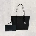 Produktbild: Michael Kors MK Tasche Shopper Geldbörse Jet Set Travel Empire Schwarz Leder NEU