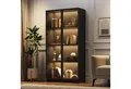 Produktbild: Merax Glasvitrine mit Glastüren inkl. LED (1-St) Hochschrank mit verstellbaren Einlegeböden,Bücherschrank,Standvitrine