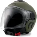 Produktbild: Blauer Motorradhelm Demi Jet DJ-01 Monocolor Jethelm, integriertes Sonnenvisier grün XS (52/54)