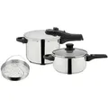 Produktbild: GSW Schnellkochtopfset System Rapid, Silber, Metall, 2-teilig, 6 + 4 L, ISO 9001, Messskala, rostfrei, Griffe werden nicht heiß, einstellbare Kochstufen, Druckregelventil, Sicherheitsventil, optimale Wärmeverteilung, leichte Reinigung, verkapselter Sandwichboden, Kochen, Töpfe, Schnellkochtöpfe