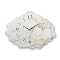 Produktbild: Kreative Feder Designer-Wanduhr aus Stein (Keramik) mit flüsterleisem Uhrwerk (Marmor Optik weiß I, leises Funkuhrwerk)