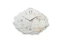 Produktbild: Kreative Feder Wanduhr Design-Wanduhr aus Stein (Beton) „Marmor-Optik hell“ (Funk- oder Quarzuhrwerk, ohne Ticken, elegant, außergewöhnlich, modern)