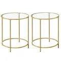 Produktbild: VASAGLE Beistelltisch rund, 2er Set, Kleiner Couchtisch, Glastisch mit Metallgestell, Nachttisch, Sofatisch, Balkon, Hartglas, goldfarben LCT631B01