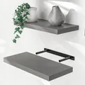 Produktbild: Casaria® Wandregal Holz Grau Regal mit Halterung 15kg Tragkraft Hängeregal Küche Wohnzimmer Flur Wand Schweberegal Bücherregal Regalbrett Schwebend Matt 50cm