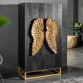 Produktbild: Extravagantes Highboard ANGEL 140cm schwarz Mangoholz mit goldenen Flügeln