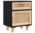 Produktbild: vidaXL Nachtkommode, Nachttisch Schwarz Massivholz Kiefer und Natur-Rattan