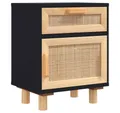 Produktbild: vidaXL Nachttisch Nachttisch Schwarz Massivholz Kiefer und Natur-Rattan (1-St)