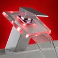 Produktbild: LED RGB Wasserfall Glas Armatur Waschbecken Bad Chrom | Wasserhahn Waschtisch | Einhebelmischer Waschtischarmatur | Einhandmischer Badarmatur