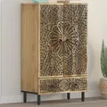 Produktbild: Highboard Sideboard Stauraum Mangoholz Eisen Retro handgeschnitztes Muster