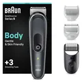 Produktbild: Braun Bodygroomer Series 5, Elektrischer Körperrasierer Herren mit 3 Zubehörteile, Kabelloser Trimmer für Intimbereich und Körper, 100 Min Akku, Wasserdichter Körperhaartrimmer, BG5340, Grau
