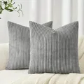 Produktbild: Topfinel 2er Set Kissenbezug 45x45 grau Kordsamt gestreiftes Muster Kissenbezüge Kissenhülle Dekokissen Sofakissen Couchkissen Dekokissen Zierkissenbezug Deko Kissenhüllen Wohnzimmer Schlafzimmer