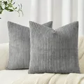 Produktbild: 2er Set Kissenbezug 45x45 grau Kordsamt gestreiftes Muster Kissenbezüge Kisse...