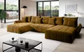 Produktbild: Vigo Velvet Monolith Ecksofa in U-Form 382 cm x 190 cm - Schlafsofa mit Bettkasten - Couch mit Stauraum und Kissen - Sofa mit Schlaffunktion - Ausziehbares Schlafsofa - Farbe: Gold (M-48)