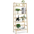 Produktbild: VEVOR 4-stöckiges Bambus Leiterregal trapezförmiges offenes Bücherregal, Aufbewahrungsregal, freistehender Blumenpflanzenständer Aktenregal ideal für Badezimmer Schlafzimmer Büro Arbeitszimmer