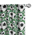 Produktbild: ABAKUHAUS Fußball Vorhänge, Gardinen, Beliebte Sport-Motiv, Fensterbehandlungen für Wohnzimmer Schlafzimmer Dekor, 2 Stück 75 cm b x 175 cm h, Grün Schwarz Weiß