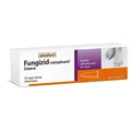 Produktbild: Fungizid-ratiopharm® Creme mit dem Wirkstoff Clotrimazol. Zur schonenden Behandlung verschiedener Pilzerkrankungen der Haut, wie z. B. Fußpilz. 20 g Creme
