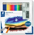 Produktbild: STAEDTLER 146 10C Schwarz Blau Bordeaux Braun Grün Hellblau Hellgrün Malve Orange Pfirsich Rot Gelb 15 Stücke Watercolour pencil pcs brush eraser sharpener (61 14610C)