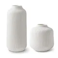Produktbild: Flature Keramik Vasen Set mit Rillen - Modern für Pampasgras, Boho Deko für Fensterbank, Weiß Matt für Blumen, Wohnungsdeko für Frische und Trockenblumen, 2er Set