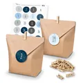 Produktbild: Adventskalender Bastelset S12 braune Tüten inkl Sticker Blautöne u Holzkammern