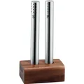 Produktbild: WMF Salzstreuer und Pfefferstreuer Set 3-teilig Cromargan Edelstahl mattiert mit Holz-Ständer (Salz, Pfeffer) (06.3454.6040)