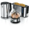 Produktbild: Arendo Frühstücks-Set, 1,5L Wasserkocher, 2-Scheiben Langschlitz Toaster, 7er Eierkocher, Silber