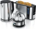 Produktbild: Arendo Frühstücks-Set, 1,5L Wasserkocher, 2-Scheiben Langschlitz Toaster, 7er Eierkocher, Silber