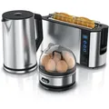 Produktbild: Frühstücks-Set, 1,5L Wasserkocher, 2-Scheiben Langschlitz Toaster, 7er Eierkocher, Silber - Arendo