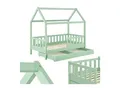 Produktbild: Juskys Kinderbett Marli 90 x 200 cm mit Bettkasten, Gitter, Lattenrost & Dach - Holz Hausbett Mint