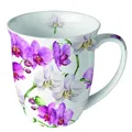 Produktbild: Ambiente Kaffeetasse Tee Becher Mug 0,4l Orchidee pink weiß Fine Bone China Porzellan Blumen Henkelbecher Ganzjahresmotiv