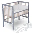 Produktbild: FabiMax Baby Beistellbett für Boxspringbett, TÜV geprüft 2022, inkl. Matratze und Nestchen aus Netzstoff, Buche massiv grau/Natur, Classic/weiß mit Punkteband