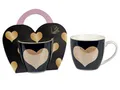 Produktbild: Becher Herzen schwarz gold für 450ml aus Porzellan in Herz Geschenkbox Formano