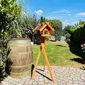 Produktbild: DARLUX Rechteckiges Vogelhaus M - XL wetterfest aus Holz Vogel Futterstelle Haus mit und ohne Ständer (Größe L mit Ständer, Rot - Braun)