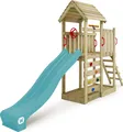 Produktbild: WICKEY Spielturm Klettergerüst JoyFlyer mit Rutsche, Kletterturm mit Sandkasten, Leiter & Spiel-Zubehör – türkis