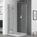 Produktbild: IMPTS 80x80cm Duschkabine Eckeinstieg Duschabtrennung doppel Drehfalttür Duschtür Falttür faltbar 180°Duschwand Faltdusche Höhe 185cm