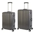 Produktbild: Travelhouse London Reisegepäck · 2 teiliges Set · Aluminium Rahmen · Polykarbonat Hartschale · Mittlerer Koffer 65cm & großer Koffer 75cm mit 4X 360° Doppelrollen · Vol. M-67L · L-108L · Grau