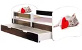 Produktbild: ACMA Kinderbett Jugendbett mit Einer Schublade und Matratze Wenge mit Rausfallschutz Lattenrost II 140x70 160x80 180x80 (40 Katze mit Herz, 140x70 + Bettkasten)