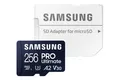 Produktbild: 256GB Samsung PRO Ultimate R200/W130 microSDXC UHS-I U3 A2 Class 10 V30 Kit