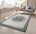 Produktbild: Moderner Teppich mit Glitzergarn Bordüre und Kreismuster in Grau Anthrazit Creme