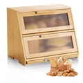 Produktbild: VEVOR Doppellagiger Brotkasten für Küchentheke Brotbehälter Brotbox Brot-Organizer aus Holz für selbstgebackenes Brot, Aufbewahrungsbehälter mit gewellter Acryl-Türplatte, Brotaufbewahrung Natur