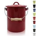 Produktbild: KRÜGER Mülleimer mit Deckel - Stahl Abfalleimer mit Emaille-Beschichtung und Holzgriff - schnitt- und kratzfeste Oberfläche - langlebig und vielseitig einsetzbar(3 Liter, rot)