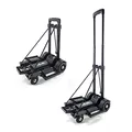 Produktbild: ZHJINGYU Sackkarre Klappbar, 45kg Transportkarre mit Teleskopstange - 2 Expanderseilen inklusive - Leichtgängige Räder - Ideal für Haushalt & Lagerung(4 Rad, Stahl)