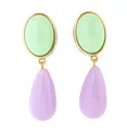 Produktbild: Leichte sehr große Ohr-Clips vergoldet Stein hell-grün mint Anhänger flieder lila tropfen-förmig Designer JUSTWIN Fashion Statement chic nobel