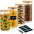 Produktbild: Mehrweg-Vorratsgläser mit Bambus-Deckel - 4er Set - Luftdicht, für Spülmaschine, Mikrowelle - Zur Aufbewahrung, als Keksglas, Dekoration, etc. – 4x20cm Höhe, 10 cm Ø